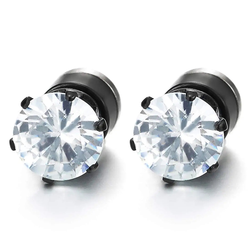 1 Pair Mens Womens Magnetic 8mm Color Cubic Zirconia Stud Earrings Steel Non-Piercing Clip On Fake Ear Piercing Jewelry