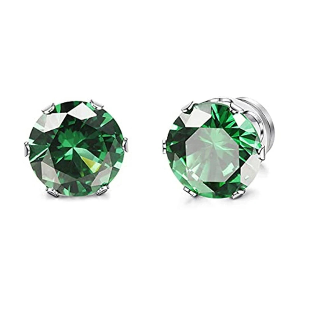 1 Pair Mens Womens Magnetic 8mm Color Cubic Zirconia Stud Earrings Steel Non-Piercing Clip On Fake Ear Piercing Jewelry