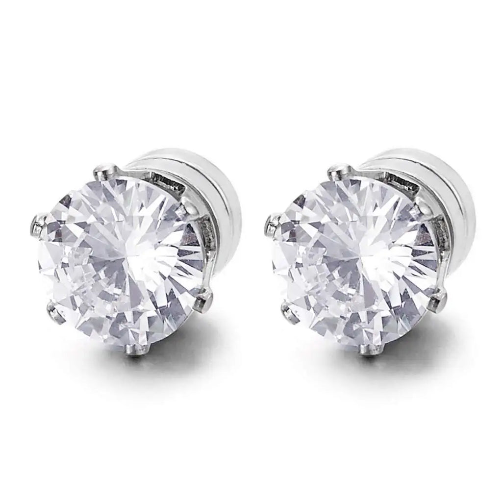 1 Pair Mens Womens Magnetic 8mm Color Cubic Zirconia Stud Earrings Steel Non-Piercing Clip On Fake Ear Piercing Jewelry
