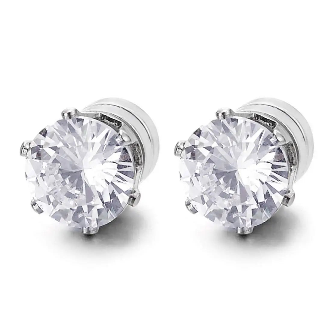 1 Pair Mens Womens Magnetic 8mm Color Cubic Zirconia Stud Earrings Steel Non-Piercing Clip On Fake Ear Piercing Jewelry