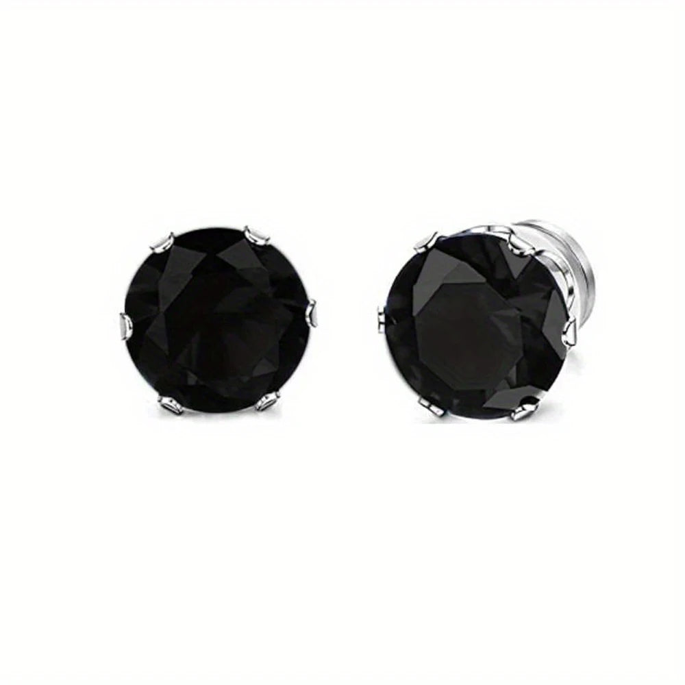 1 Pair Mens Womens Magnetic 8mm Color Cubic Zirconia Stud Earrings Steel Non-Piercing Clip On Fake Ear Piercing Jewelry