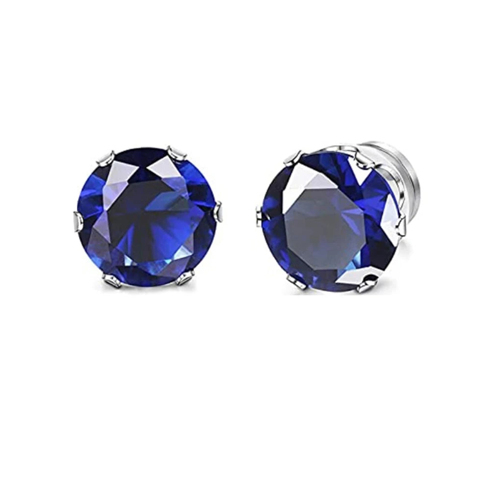 1 Pair Mens Womens Magnetic 8mm Color Cubic Zirconia Stud Earrings Steel Non-Piercing Clip On Fake Ear Piercing Jewelry