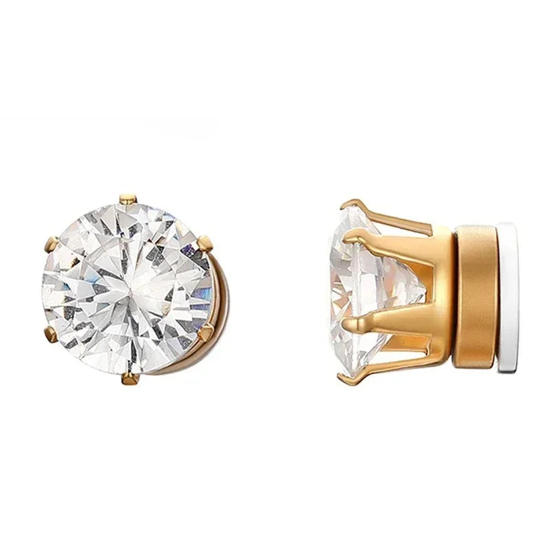 1 Pair Mens Womens Magnetic 8mm Color Cubic Zirconia Stud Earrings Steel Non-Piercing Clip On Fake Ear Piercing Jewelry