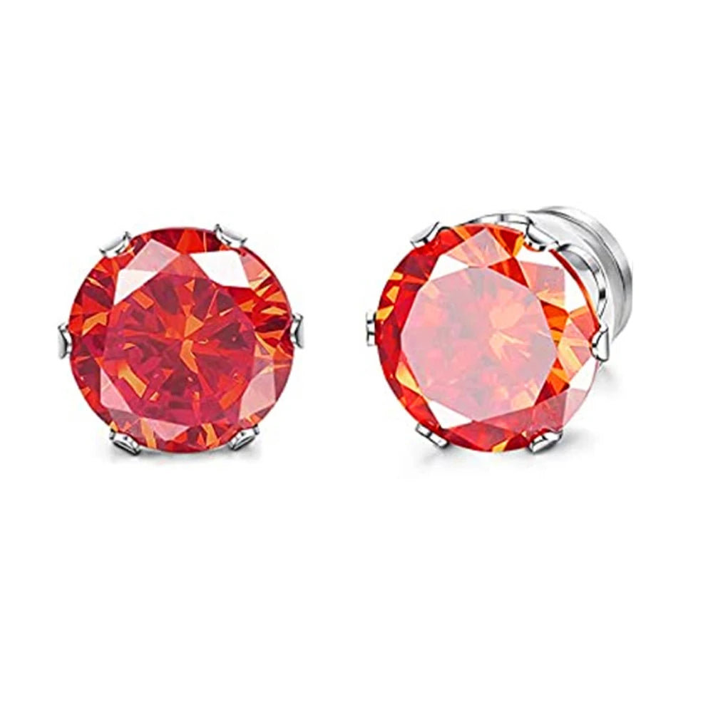 1 Pair Mens Womens Magnetic 8mm Color Cubic Zirconia Stud Earrings Steel Non-Piercing Clip On Fake Ear Piercing Jewelry